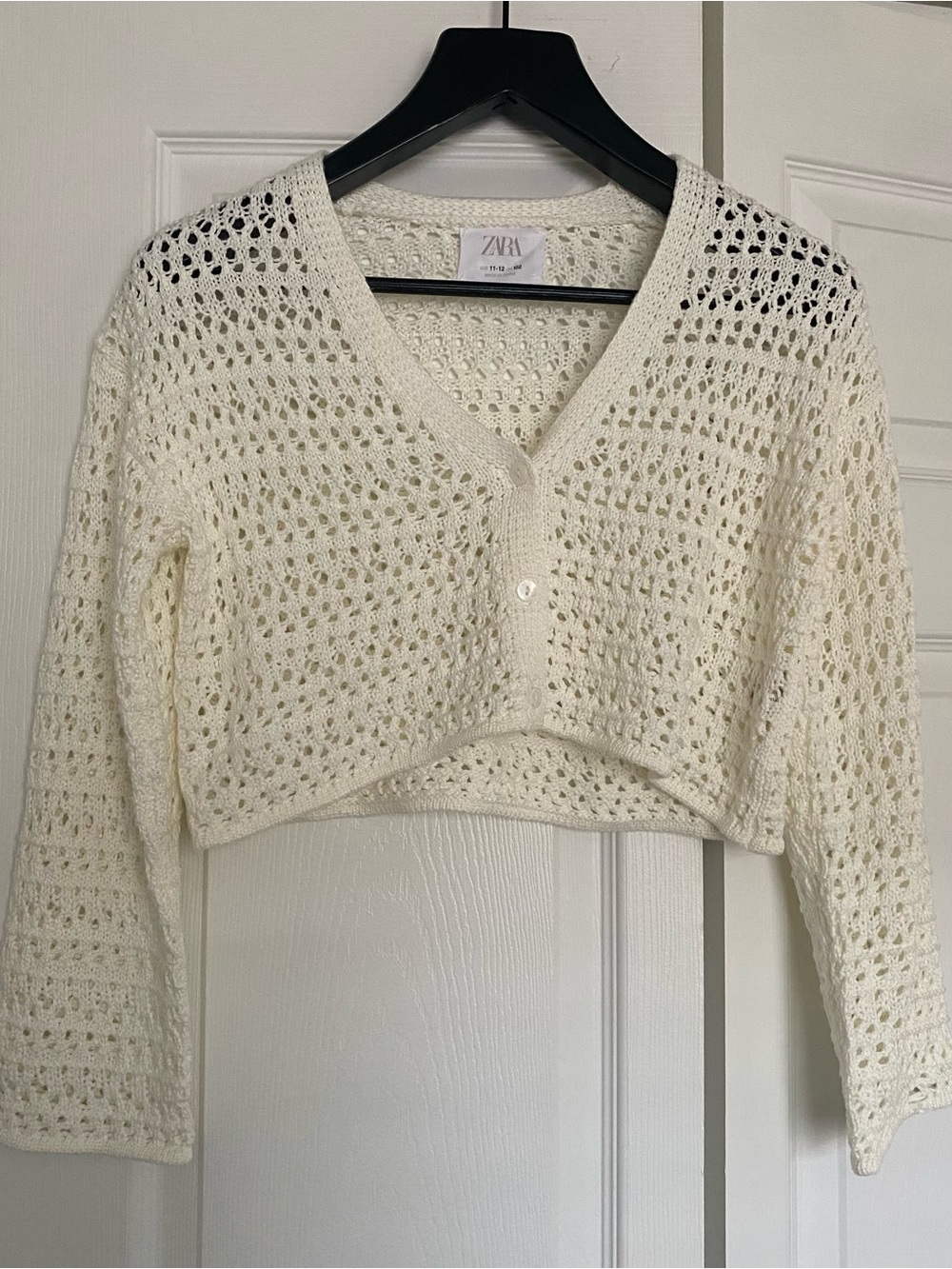 Zara Cream Open-Knit Cropped Cardigan